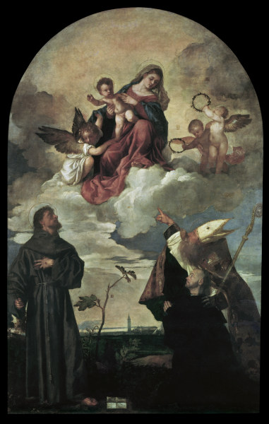 Titian / Mary with child and saints from Tizian (eigentl. Tiziano Vercellio)