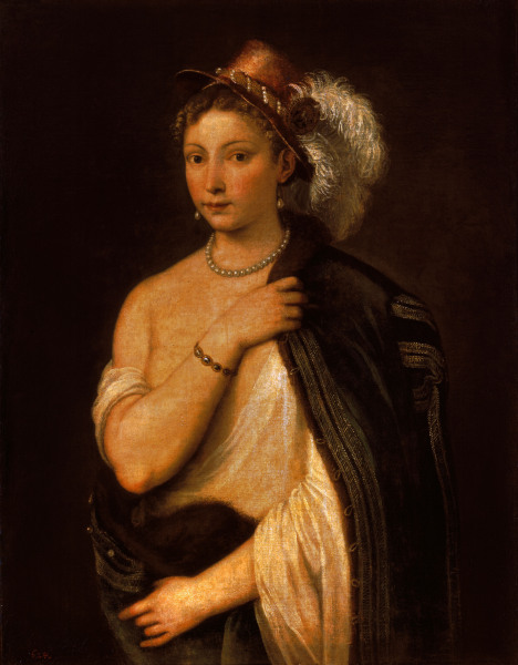 Titian / Yg.Woman with Plumed Hat / 1536 from Tizian (eigentl. Tiziano Vercellio)