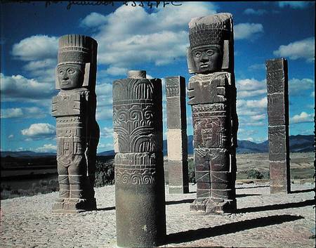 The atlantean columns on top of Pyramid B, Pre-Columbian from Toltec