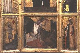 Resurrection with Christ as a boy and St. Catherine, bottom half of a triptych