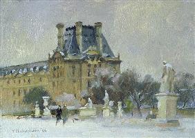 Snow in the Tuilleries, Paris, 1996 (oil on canvas) 