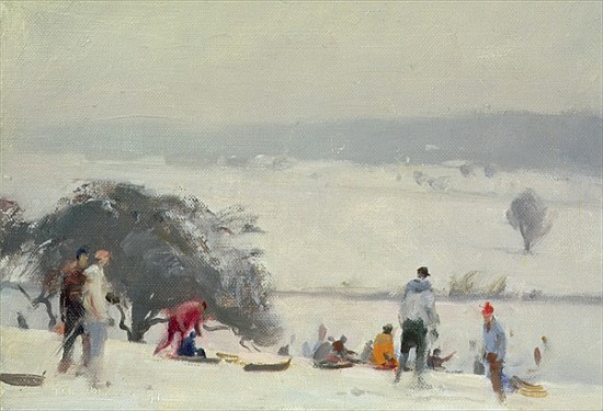 Tobogganing, The Meads, Hertford (oil on canvas)  from Trevor  Chamberlain