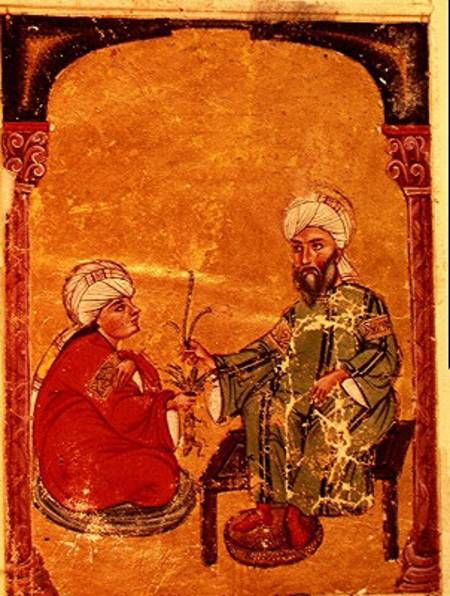 Sultan Ahmet III (1673-1736) with one of his disciples, from 'De Materia Medica' by Dioscorides from Turkish School