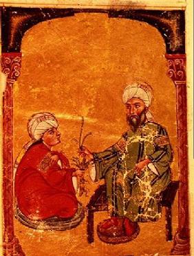 Sultan Ahmet III (1673-1736) with one of his disciples, from 'De Materia Medica' by Dioscorides