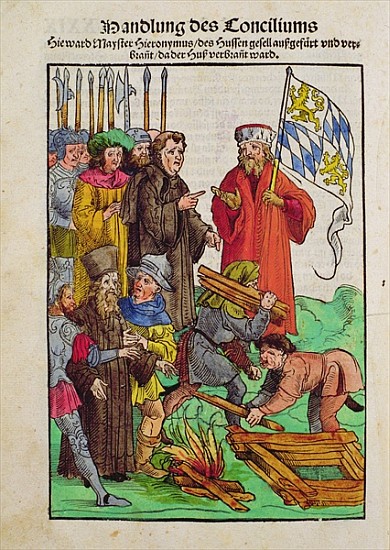 The execution of Jan Hus or one of his priests at the Council of Constance, from ''Chronik des Konzi from Ulrich von Richental