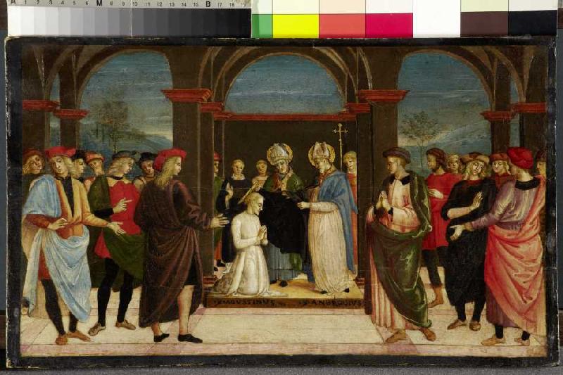 Die Einkleidung des heiligen Augustinus durch den heiligen Ambrosius from um 1500 (Perugino-Nachfolge) Meister