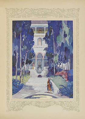 Der Prinz führte Nonchalante in einen Raum am Ende des Gartens, Illustration aus Contes du Temps Jad