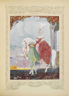 Die Seite nahm das Pferd der Prinzessin am Zaumzeug und führte, Illustration aus "Contes du Temps Ja
