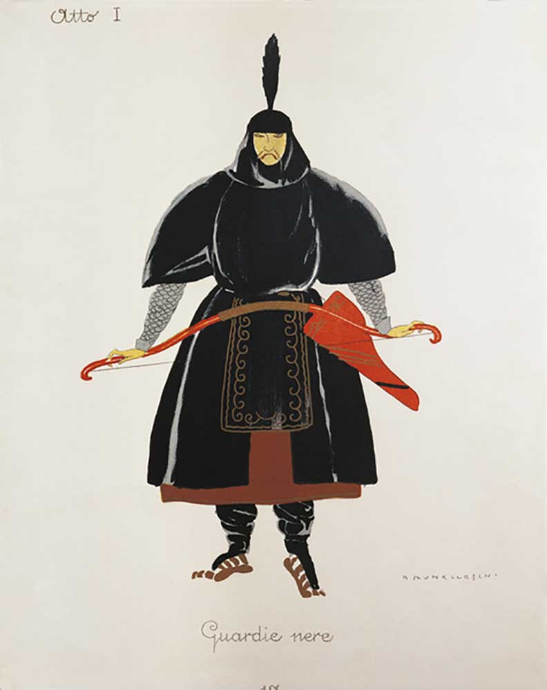 Kostüm für die schwarzen Wachen aus Turandot von Giacomo Puccini, Entwurf von Umberto Brunelleschi ( from Umberto Brunelleschi