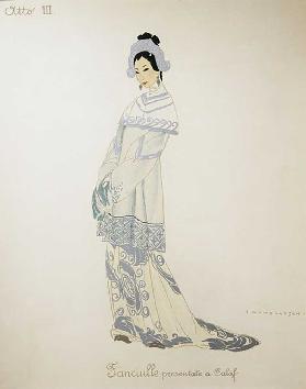 Kostüm für eine junge Frau aus Turandot von Giacomo Puccini, Entwurf von Umberto Brunelleschi (1879-