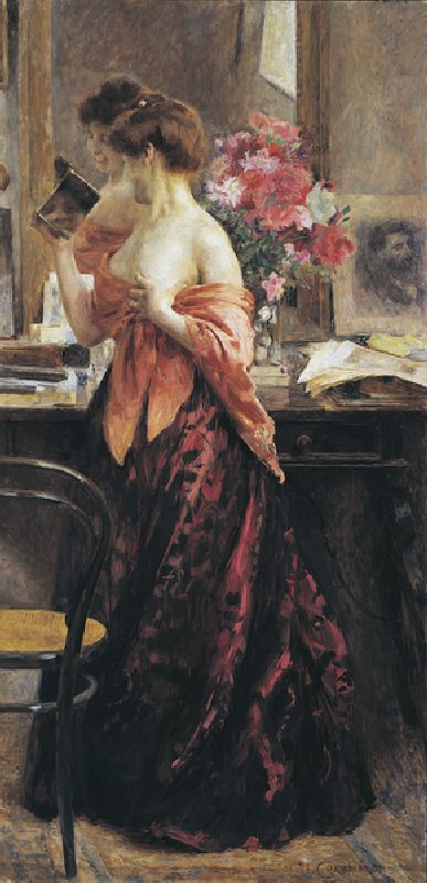 The mirror and the woman, 1903, by Umberto Coromaldi (1870-1948), oil on canvas, 203x100 cm. Italy,  from Umberto Coromaldi