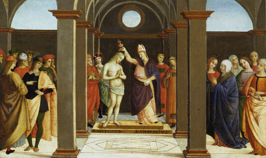 Die Taufe des heiligen Augustinus durch den heiligen Ambrosius from Umbrischer Meister um 1500