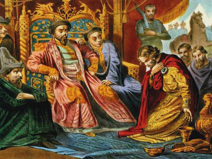 Prince Alexander Nevsky begging Batu Khan for mercy for Russia from Unbekannter Künstler