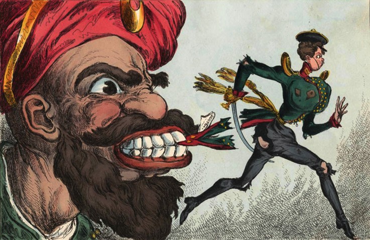 The beginning of the Crimean war by eyes of the West European caricaturist from Unbekannter Künstler