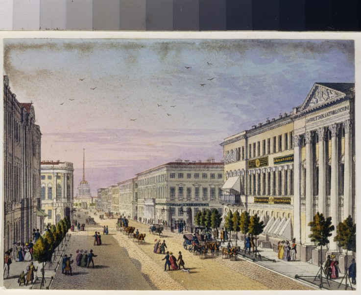 View of the Nevsky Prospekt and the Police Bridge in St. Petersburg (Album of Marie Taglioni) from Unbekannter Künstler