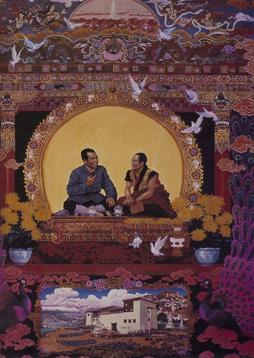 The 1936 meeting of Zhu De and Living Buddha Geda from Unbekannter Künstler