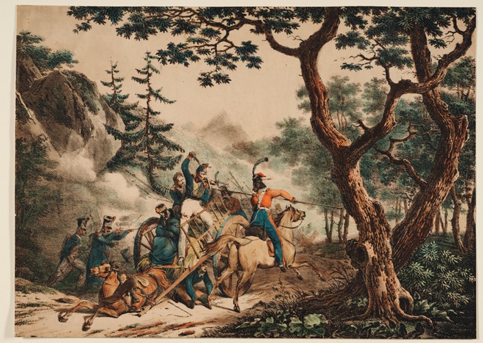 Cossacks attacking French soldiers in a forest from Unbekannter Künstler