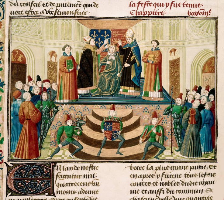 The Coronation of Henry IV of England (Detail of a miniature from the Grandes Chroniques de France b from Unbekannter Künstler