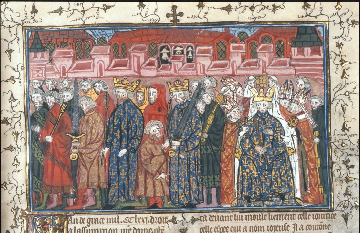 The coronation of Philippe II Auguste in the presence of Henry II of England (From the Chroniques de from Unbekannter Künstler