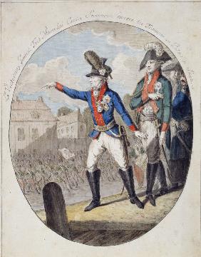 Field Marshal A. Suvorov inspecting the troops before the Elector of Saxony Palace in Warsaw in 1794