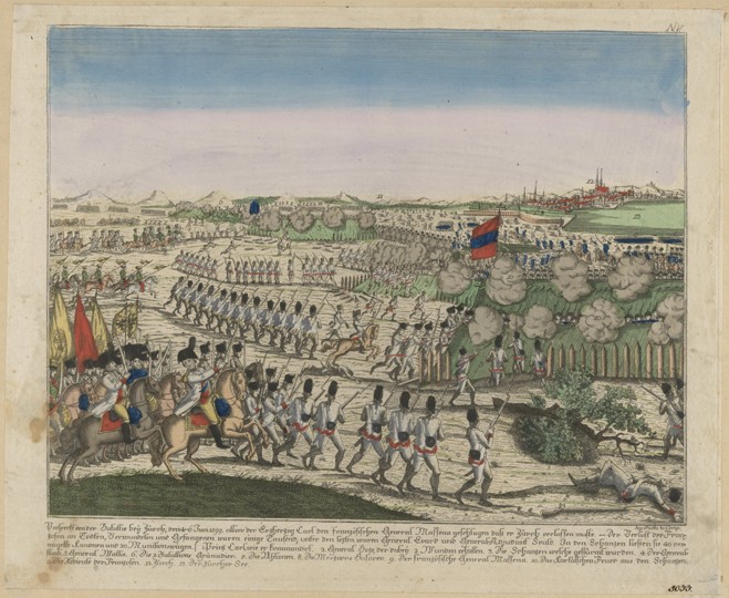 French and Russian troops on the Zürichberg hill in the First Battle of Zurich from Unbekannter Künstler