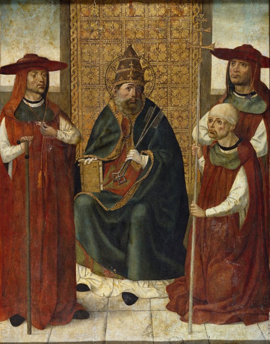 Cardinal Pedro González de Mendoza (1428-1495) praying before Saint Peter from Unbekannter Künstler