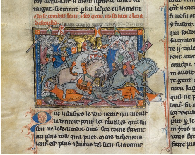 King Arthur fighting the Saxons (from the Rochefoucauld Grail) from Unbekannter Künstler