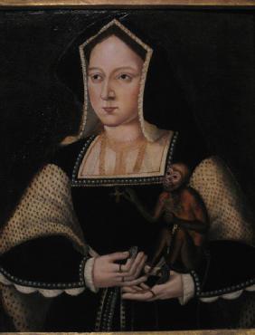 Portrait of Catherine of Aragon, with her pet monkey (Copy After Lucas Horenbout)