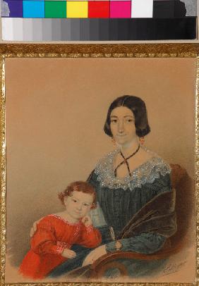 Portrait of Maria Prokhorovna Krivtsova with son Alexander