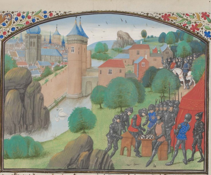 Soldiers playing dice before the city of Caesarea. Miniature from the "Historia" by William of Tyre from Unbekannter Künstler