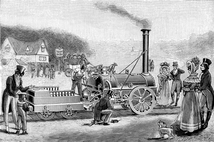 Stephenson's steam locomotive "Rocket" in 1830 from Unbekannter Künstler
