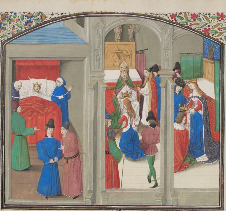 Death of Baldwin IV. Coronation of Guy of Lusignan. Miniature from the "Historia" by William of Tyre from Unbekannter Künstler