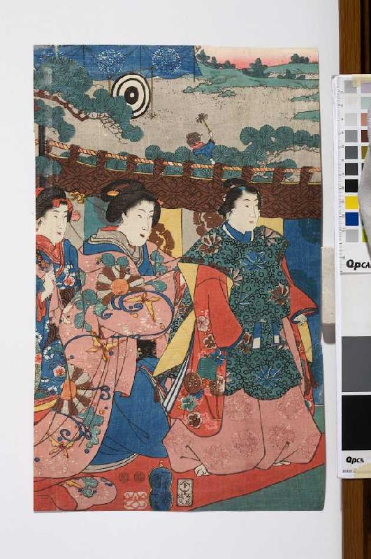 Ein Fest im Freien mit Bogenschießen im Hintergrund - Verso von 38251 from Utagawa Kuniyoshi