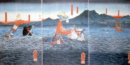 The Rival Generals fording the Ujigawa from Utagawa Kuniyoshi