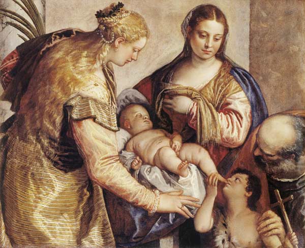 Die Hl. Familie mit der Hl. Barbara und dem Johannesknaben from Veronese, Paolo (eigentl. Paolo Caliari)