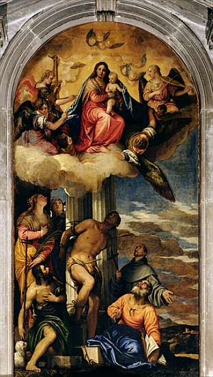 Virgin and Child with angel musicians and Saints from Veronese, Paolo (eigentl. Paolo Caliari)