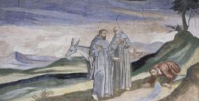 Der Heilige Franziskus laesst am Berg La Verna eine Quelle entspringen