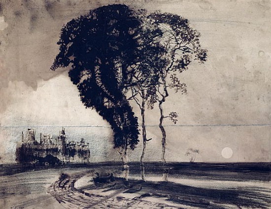 Landscape with Three Trees, 1850 (charcoal, pen & india ink and wash on paper) from Victor Hugo