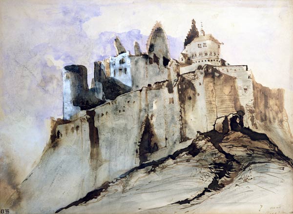 The Chateau of Vianden, 1871 (w/c, pen & ink and wash on paper) from Victor Hugo