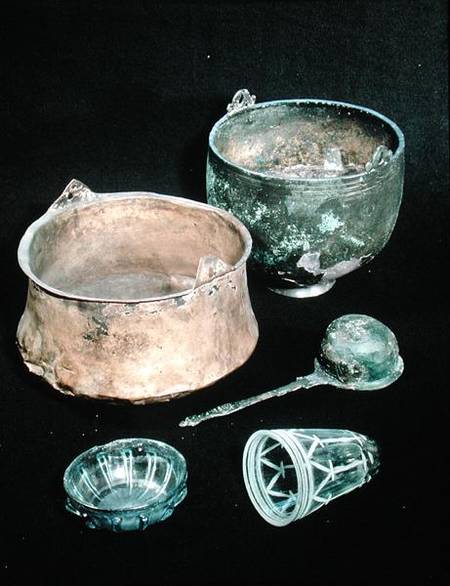 Selection of funerary goods including two cauldrons, from Sweden from Viking