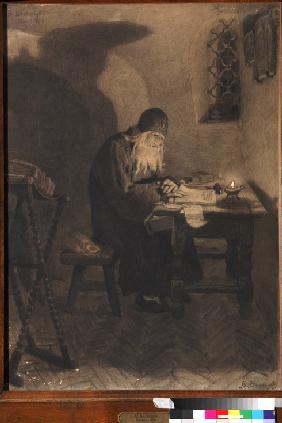Pimen. Illustration to the Drama Boris Godunov by A. Pushkin