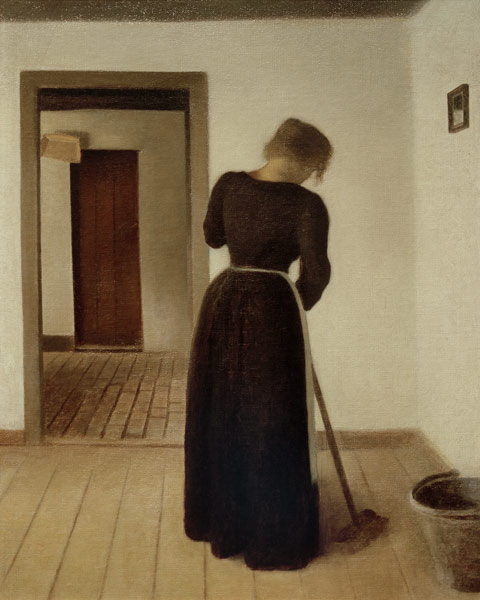 Interieur mit einer jungen Frau beim Fegen from Vilhelm Hammershöi