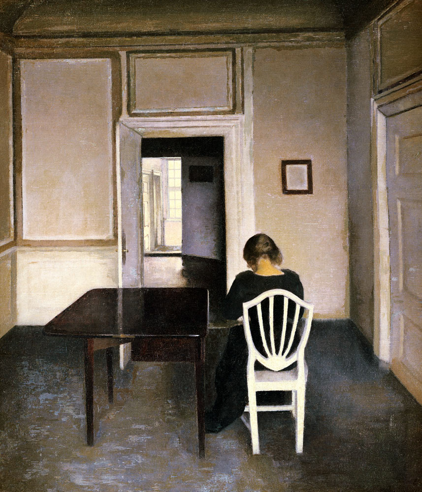 Interieur mit Frau auf einem weißen Stuhl. from Vilhelm Hammershoi