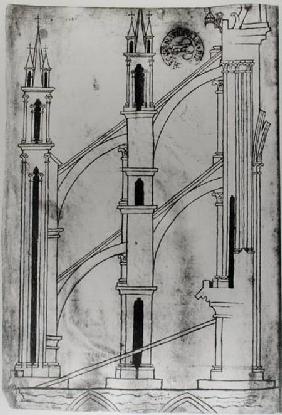 Ms Fr 19093 f.32v Section of the wall and arch of the absidial chapels of Reims Cathedral (facsimile
