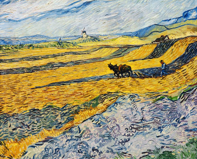 Acker mit pflügendem Bauern und Mühle from Vincent van Gogh