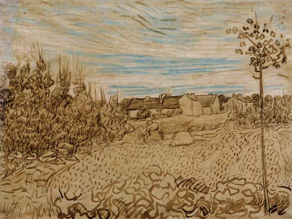 V.v.Gogh, Cottages w.Woman.../Draw./1890 from Vincent van Gogh