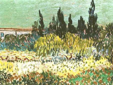 The Garden at Arles, detail of the cypress trees from Vincent van Gogh