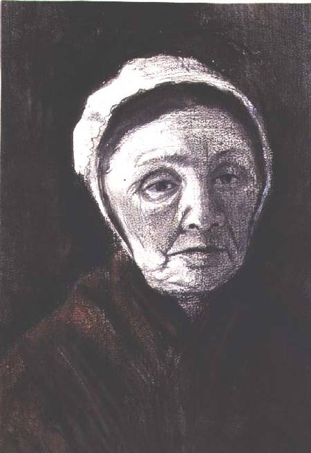 Head of an old woman in a Scheveninger cap, 1882-83 (charcoal, black and brown from Vincent van Gogh