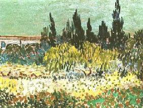 The Garden at Arles, detail of the cypress trees