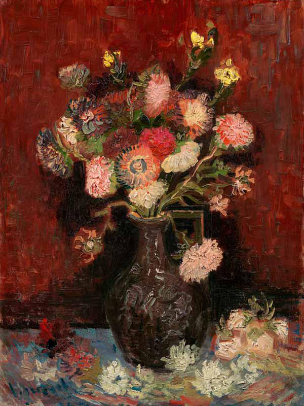 Vase with Chinese asters and gladioli